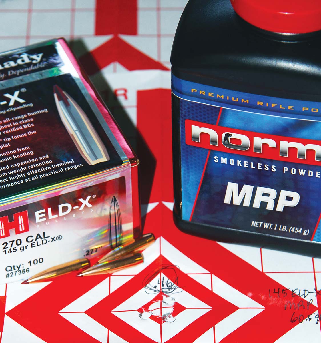 Hornady’s 145-grain ELD-X proved somewhat finicky, but produced the smallest group of the test. A charge of 60.5 grains of Norma MRP produced a .46-inch group at 3,042 fps and with a very low extreme velocity spread.